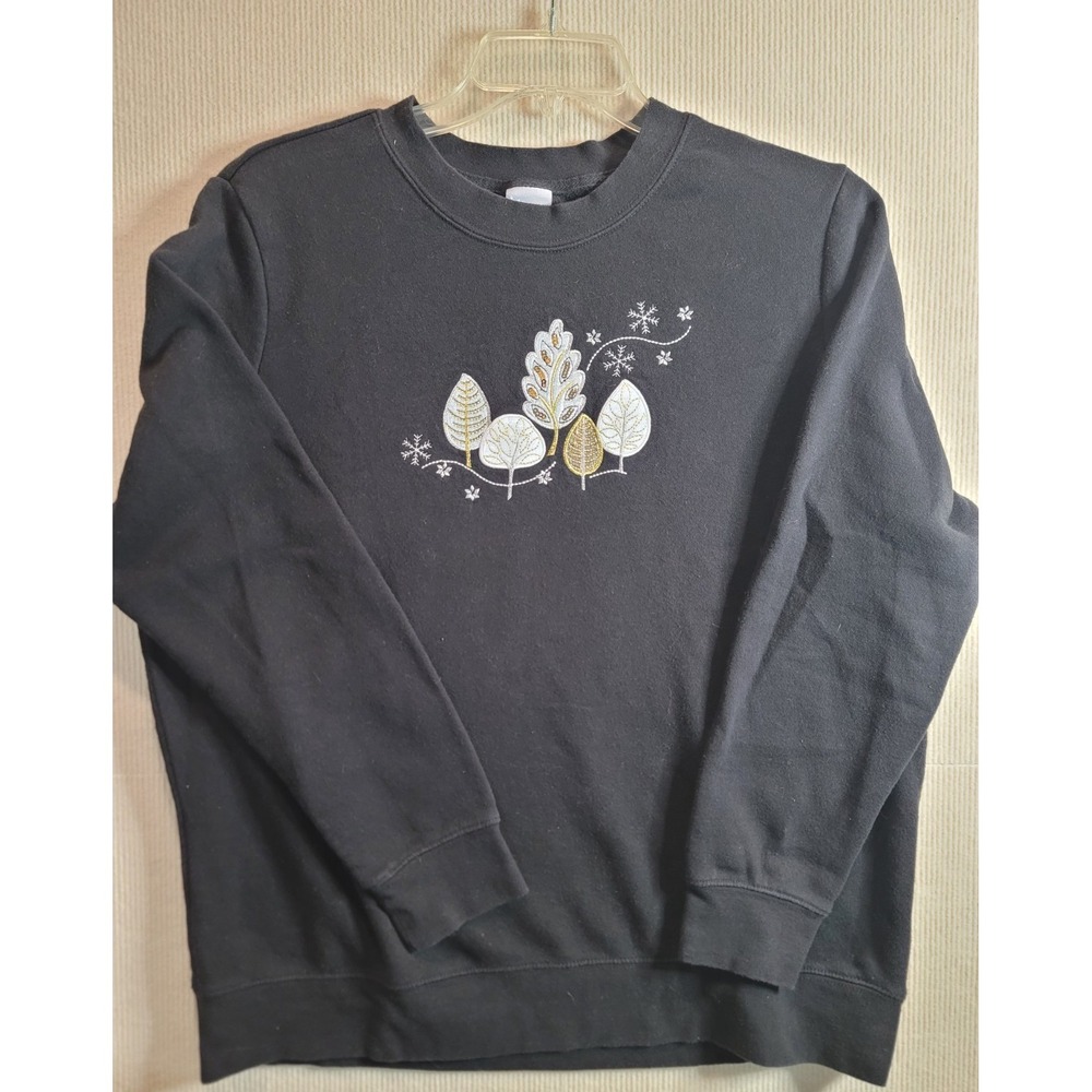 Holiday Editions sweatshirt Leaves silver and gold snowflakes black Xl Xmas Fall